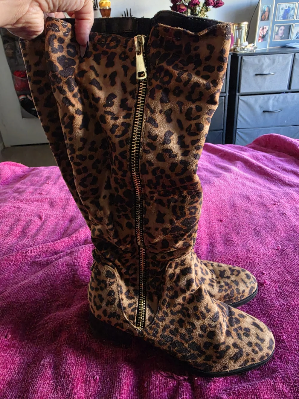Leopard Print Mid-Calf Boots - Brown & Black